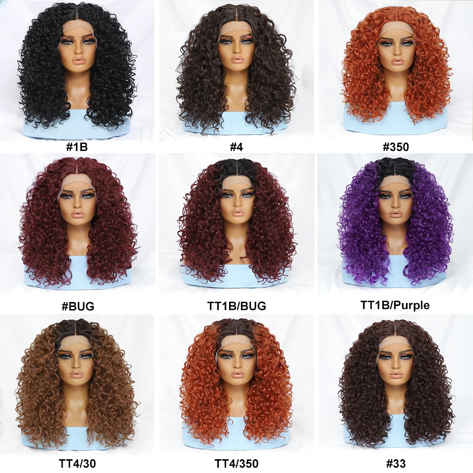 براؤن Kinky Curly Wig Synthetic 20inch Lace Front Wigs for Black Women Female Blonde Ginger Heat Resistant Natural