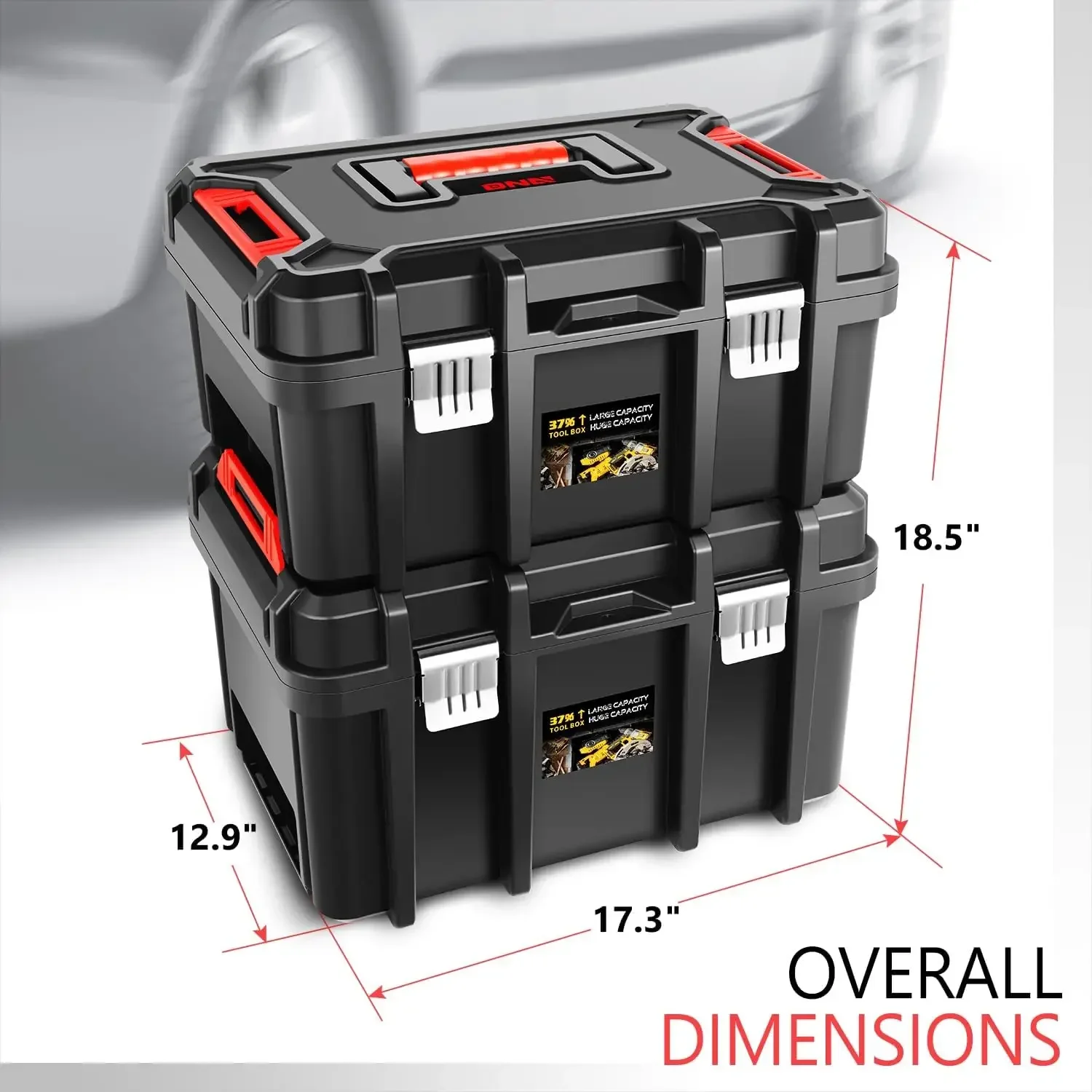 2pcs Tool Boxes Set - Lockable Organizer Storage Portable Toolbox with Removable Tray for Workshop Garage