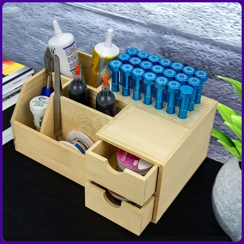 LUOWEI Multi-Function Wooden Storage Box High-Capacity Mobile Service  Screwdriver/Tweezer Repair Tool Deposit Storage Rack