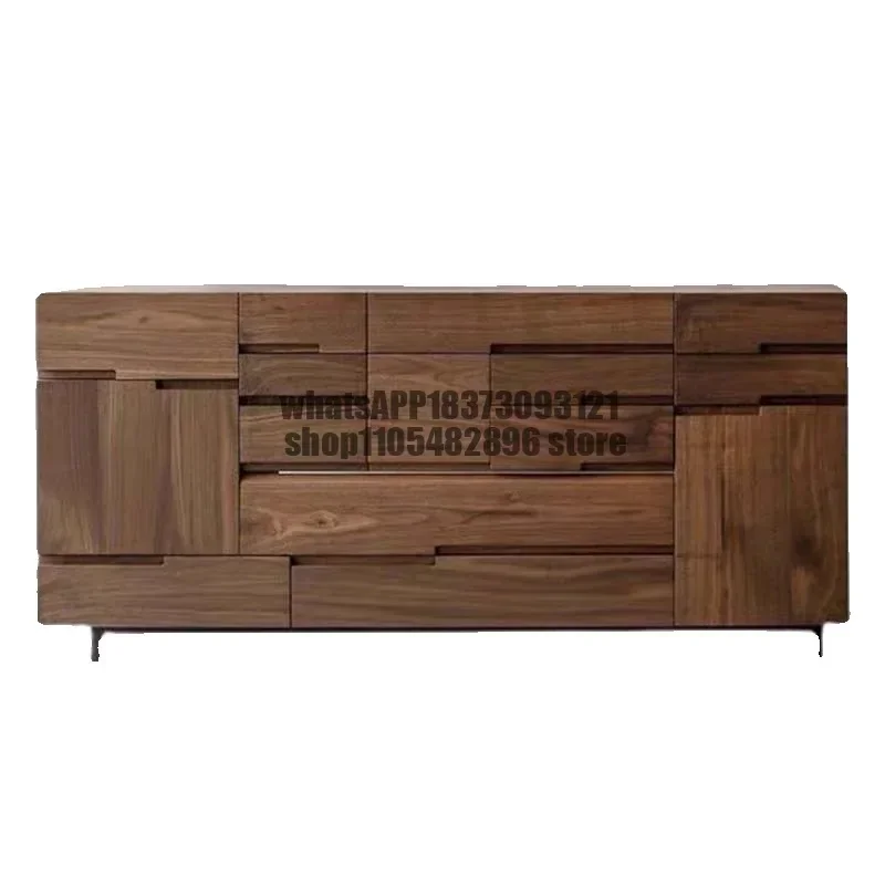 Black walnut solid wood chest cabinet Multi-bucket cabinet Nordic living room storage drawer Locker Simple TV cabinet