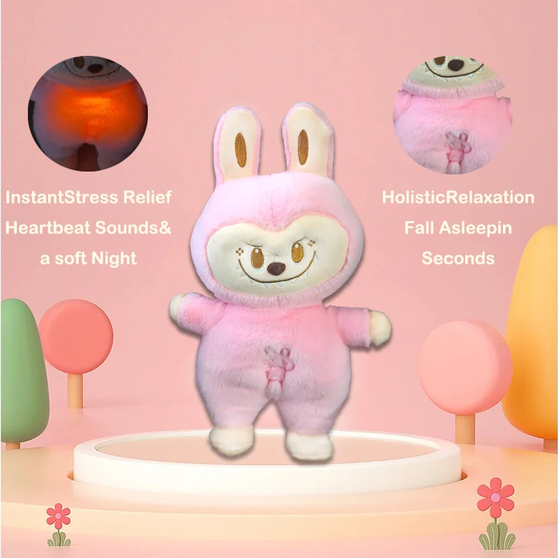 Labubu Plush Doll Breathing Light Child Soothes Toys Anime Cute Baby Soothing Music Light Sleep Toykid Christmas Birthday Gifts