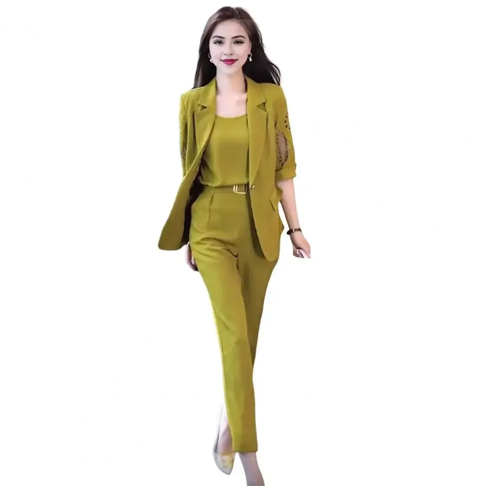 Women Office Wear Suit Women Formal Suit Elegant Women\'s Formal Suit Set with Sleeveless Vest High Waist Pants Half for Office