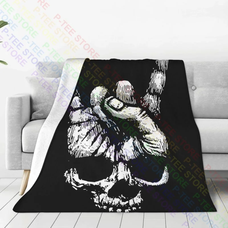 Skull Hand Sign Of The Horns Heavy Metal Rock N Roll Band Tattoo Blanket Raschel Bedspread Bedding Throws