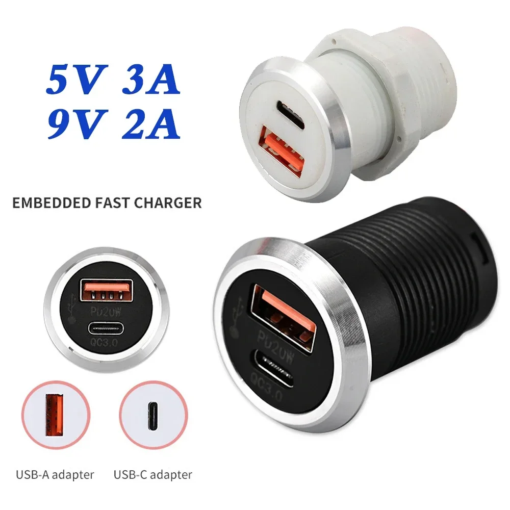 Desktop Hidden Built-in USB Charger 9V 2A 1USB 1 Type-c Mini Fast Charging Car Charging Furniture Car Power Embedded Socket