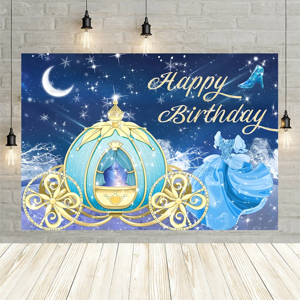 Disney Cinderella Pumpkin Carriage Girls Birthday Party Banner Backdrop Custom Children Room Photography Poster Decor Background