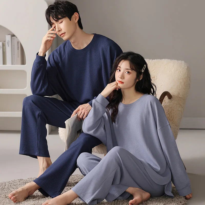 Autumn Couple PJ Waffle Big Boys Pyjamas Mens Pajamas Matching Sleepwear Women Cotton Nightwear Pijamas for Couples Loungewear