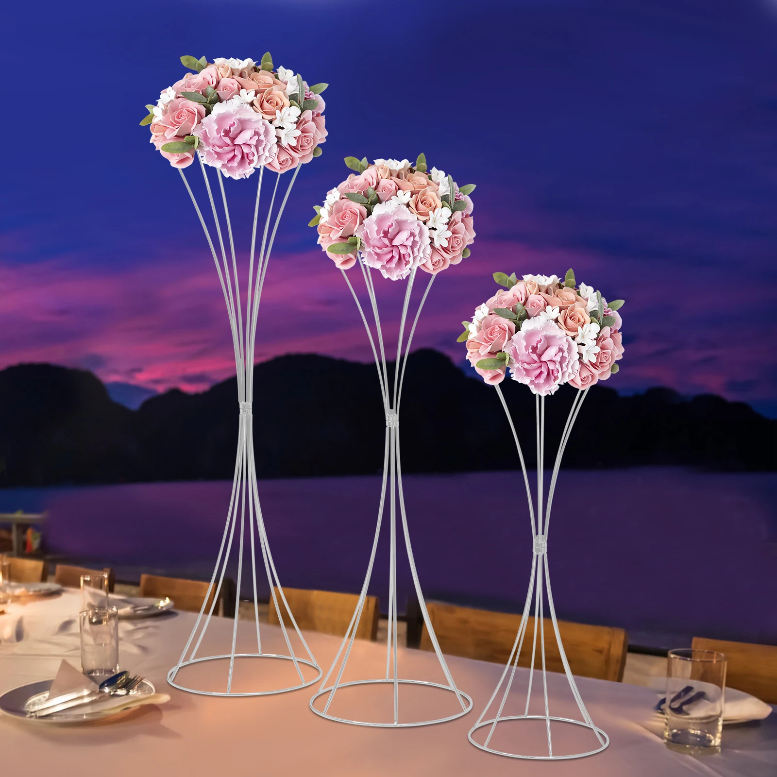 3Pcs Iron Wedding Road Lead Table Flower Stand Candlestick Centerpiece Event Party Wedding Decoration Supplies