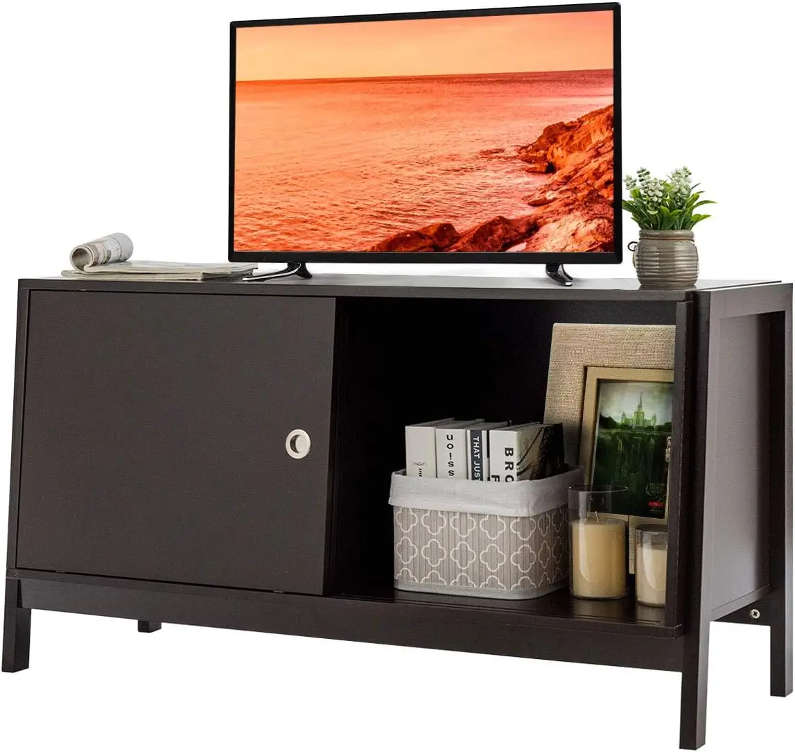 

Wooden TV Stand for TV up to 50 Inches, TV Cabinet with Sliding Doors,Spacious Storage Space,for Home Living Room & Bedroom