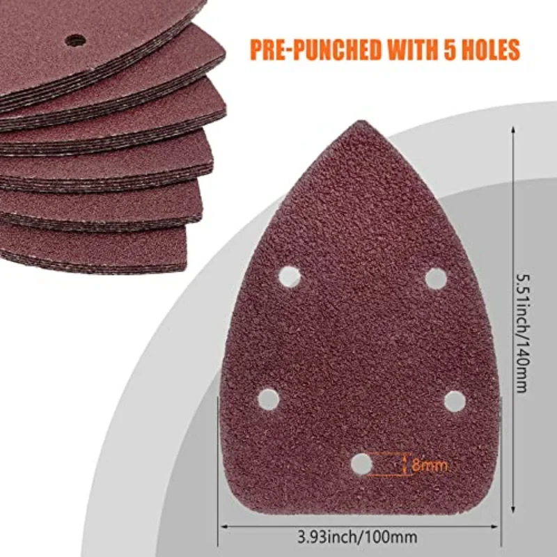 50 개/대 세부 샌더 샌드페이퍼 마우스 샌딩 패드 140mm 마우스 팜 세부 샌더 용 5 홀 후크 및 루프 샌딩 시트