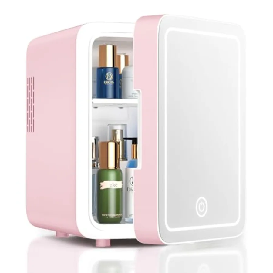 Skincare Fridge with Dimmable LED Light Mirror 4L Mini Fridge For Desktop Travel or Cool and Heat Makeup Fridge for Cosmetics S