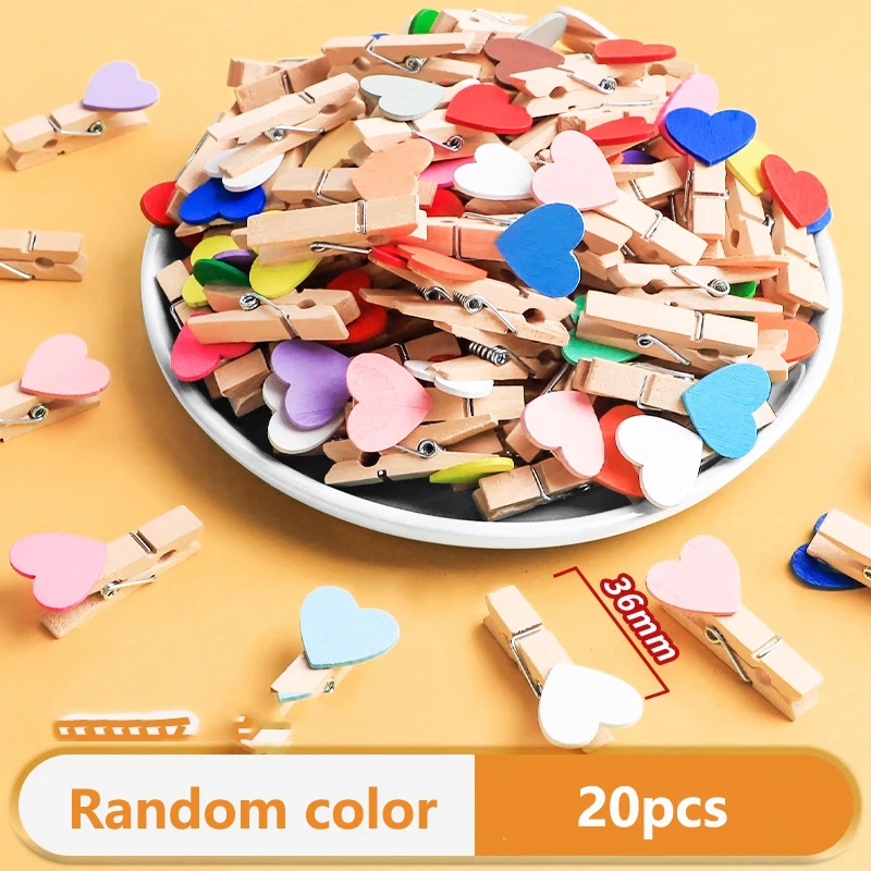 20pcs 40pcs Beige handcrafted photo folder with colorful wooden clips for file storage