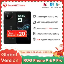 Игровой телефон ROG 9 и 9 Pro 5G Snapdragon 8 Elite 6,78 дюйма, 185 Гц, дисплей LTPO для киберспорта, 50-мегапиксельная камера LYT 700, 65 Вт, быстрая зарядка