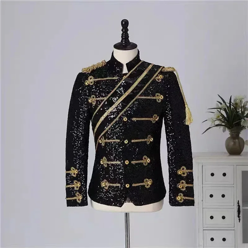 qq 123Men's Michael Jackson Top Medieval Vintage Gothic Punk Military Drummer Parade Jacket Marching Band Coat Costume