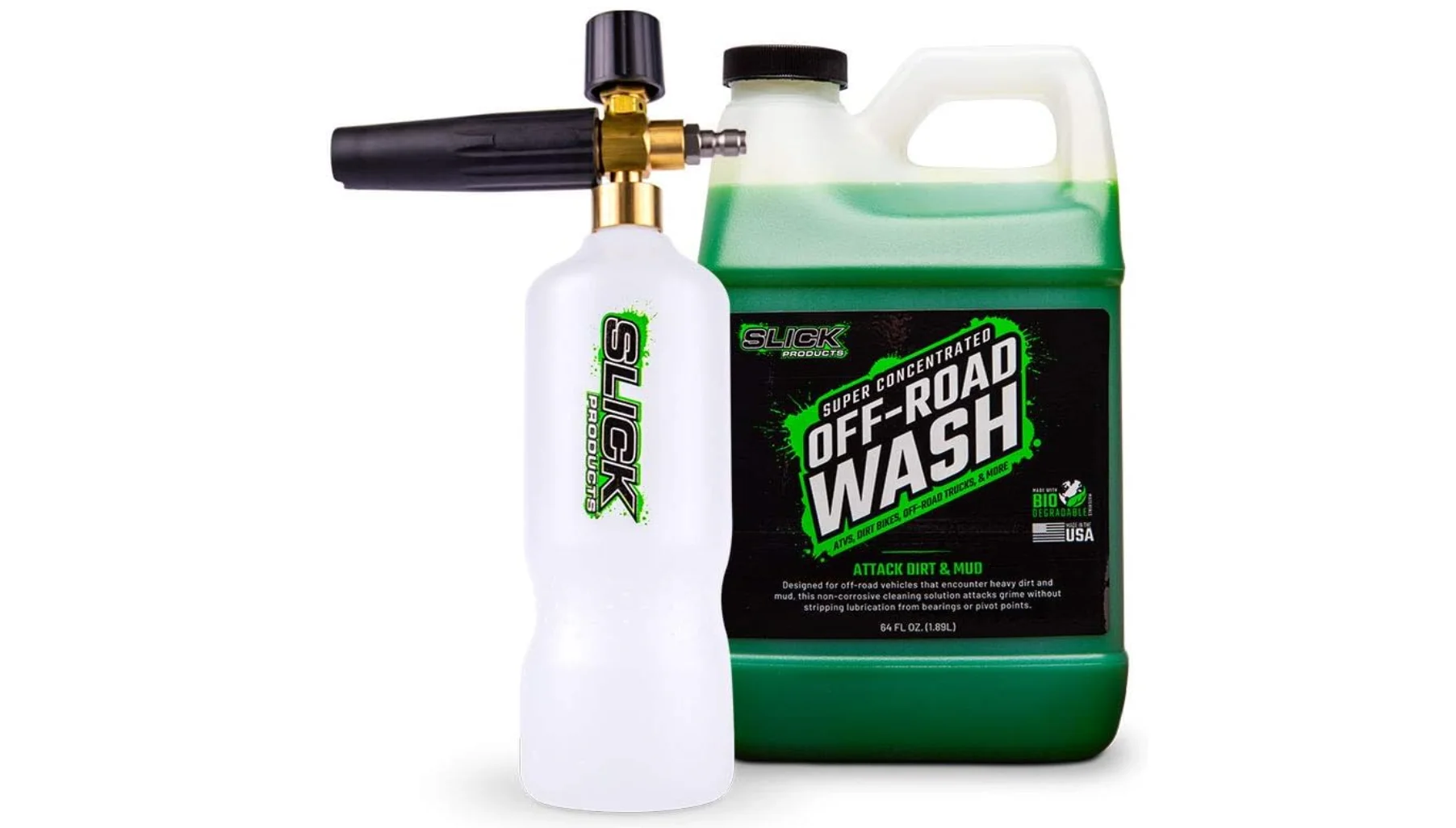 Slick Products Off-Road Wash (64 oz.) + Pressure Washer Foam Cannon Bundle - Super Concentrated Bike, ATV, UTV, Truck Wash Foam