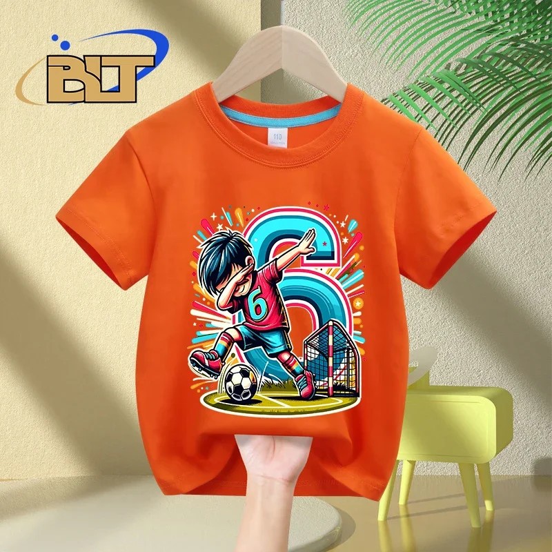 Camiseta de cumpleaños para niños de 6 años, ropa de algodón de manga corta para fanáticos del fútbol, regalo de cumpleaños para niños