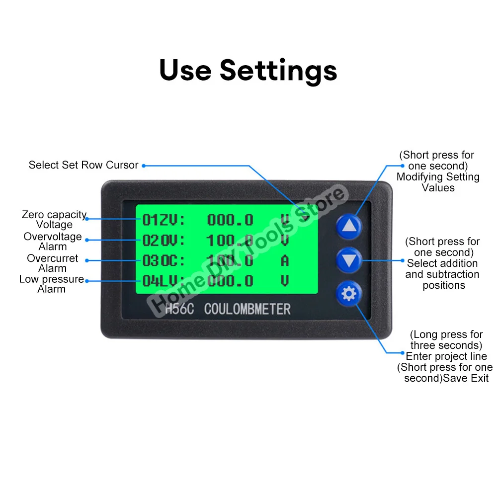 H56CH Hall Coulomb Meter Ammeter Voltmeter 9-100V 400A LED Voltage Current Tester Capacity Indicator Battery Monitor