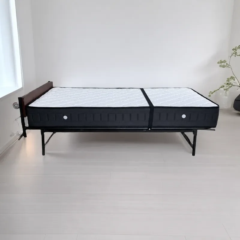 1m Upright Folding Single Spring Bed Movable Extra Bed for Dormitory Hotel Room Compact Space Saving Guest Bed