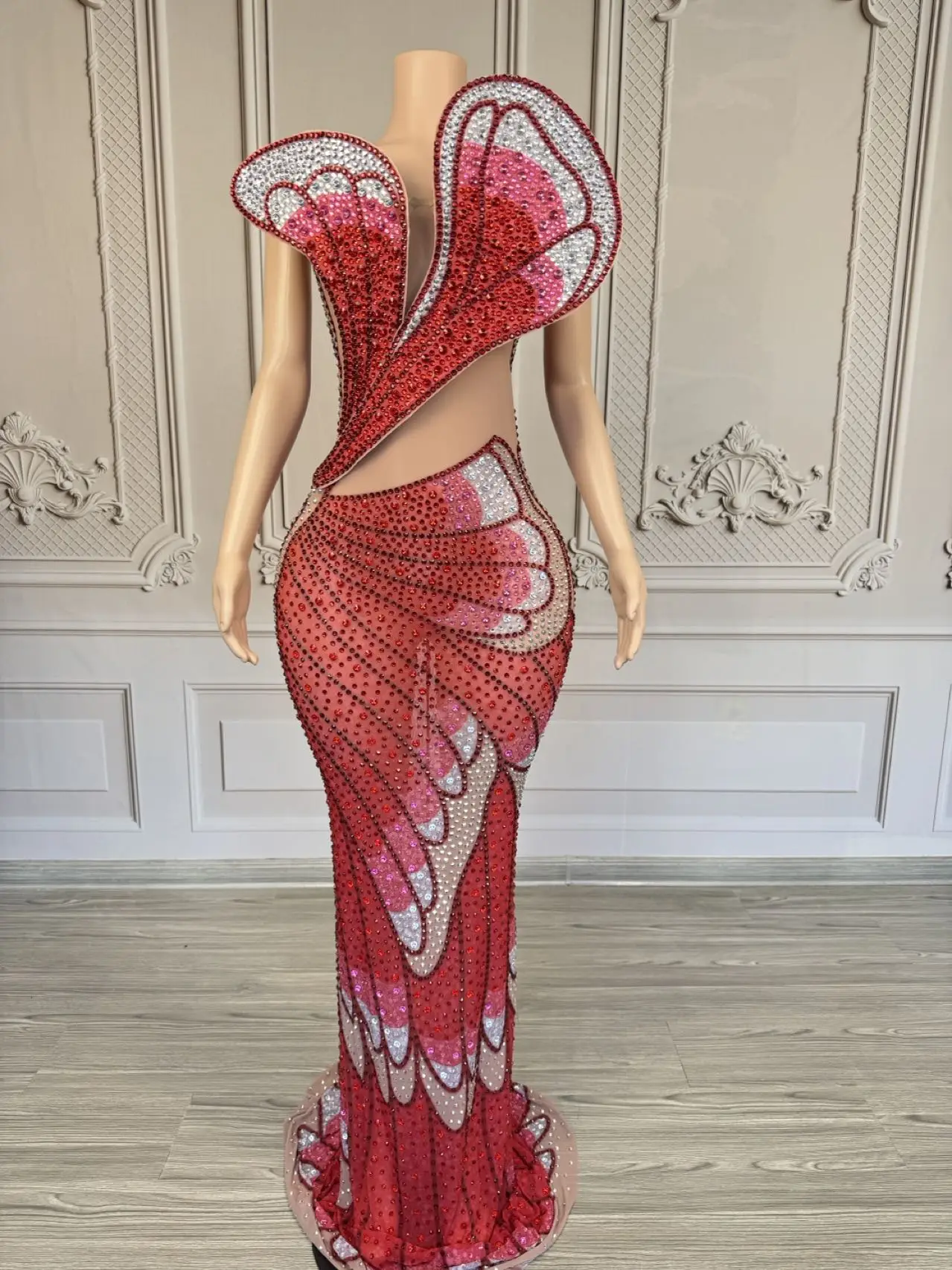 

Butterfly Dress Rhinestones TailDresses Women Catwalk Evening Outfit Night clubGogo Costume Stage Party Dresses C436