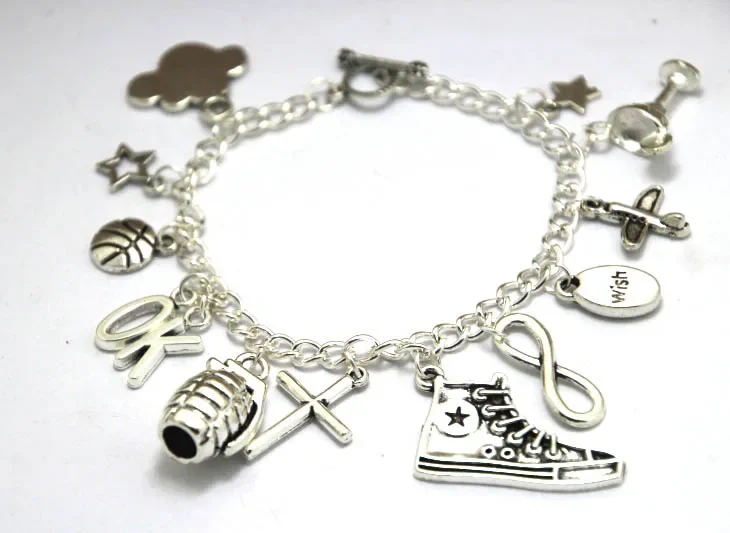 

12pcs The Fault in Our Stars Inspired Charm Bracelet Silver Tone