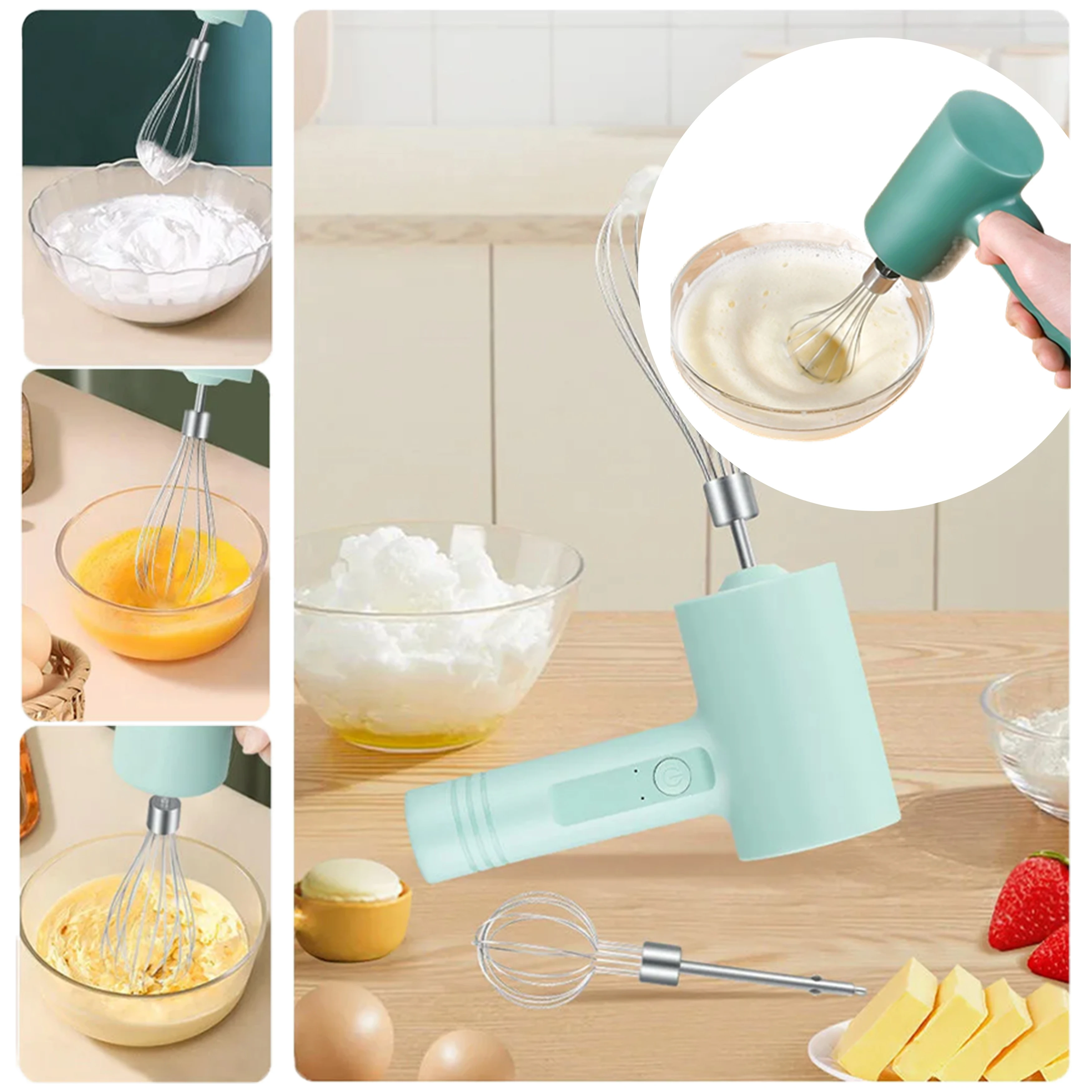 Wireless Electric Hand Mixer 2-Speed Portable Egg Beater Baking Cake Cream Dough Mixer Kitchen Tool