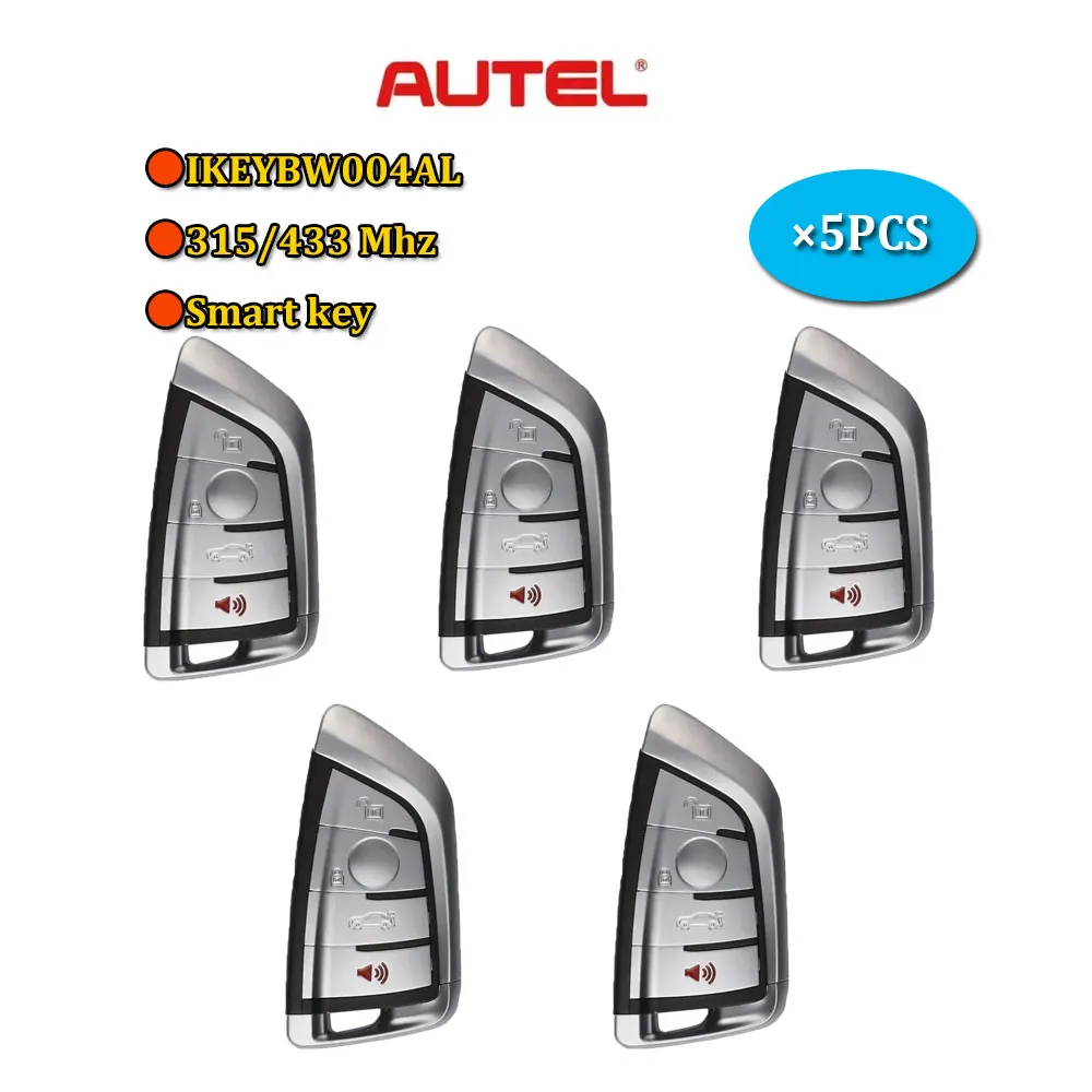

5 шт. Autel IKEYBW004AL Универсальный смарт-ключ с 4 кнопками для программирования BMW Ikeybw004al с программатором ключей Maxiim Km100 E, стиль бритвы