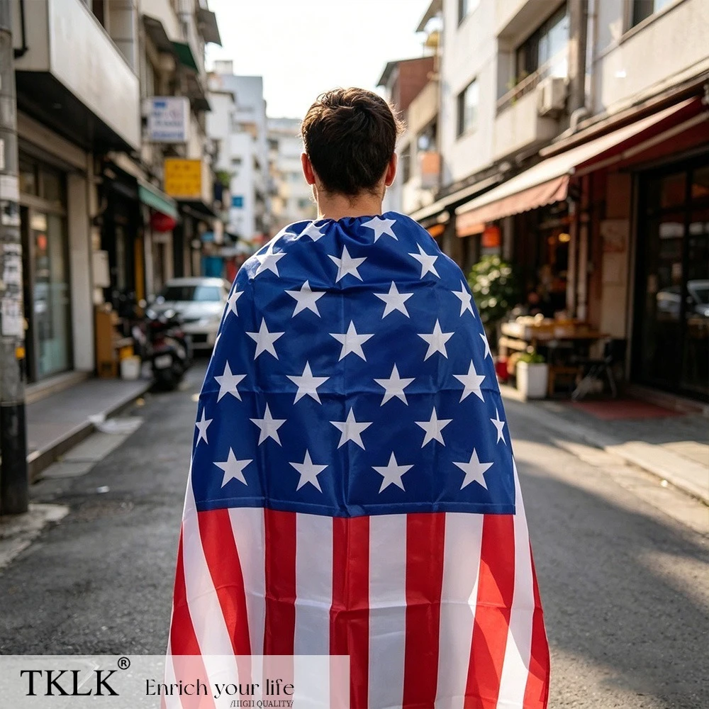 

1pc USA Flag Cloak Polyester with Classic Stars and Stripes Design, Perfect for Parades, Soccer Football Match to Support