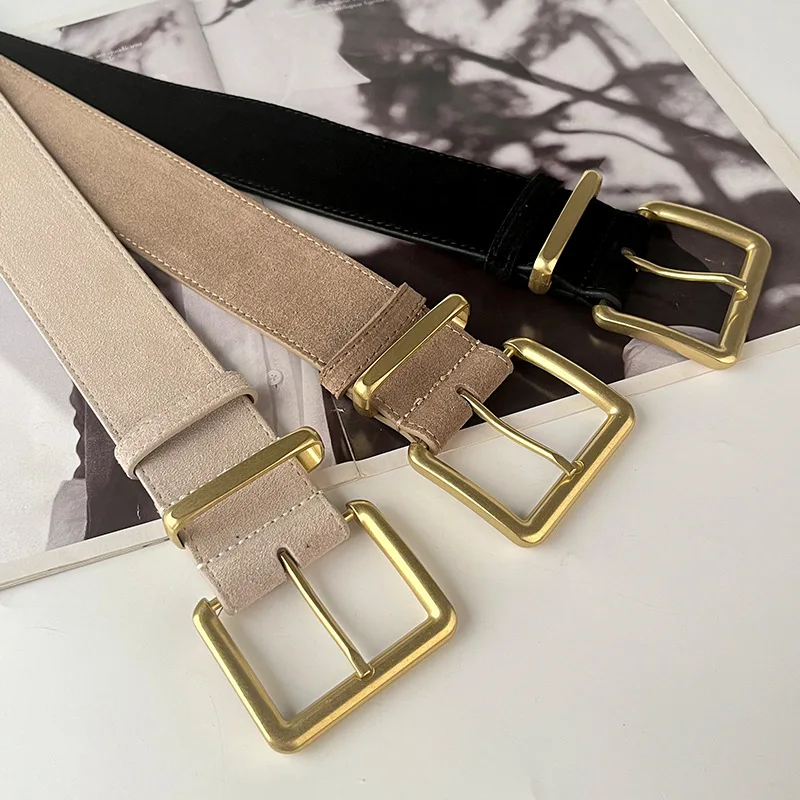 حزام نسائي من الجلد الطبيعي مضاد للمخمل مع إكسسوارات من جلد البقر، حزام نسائي عريض للغاية وراقي