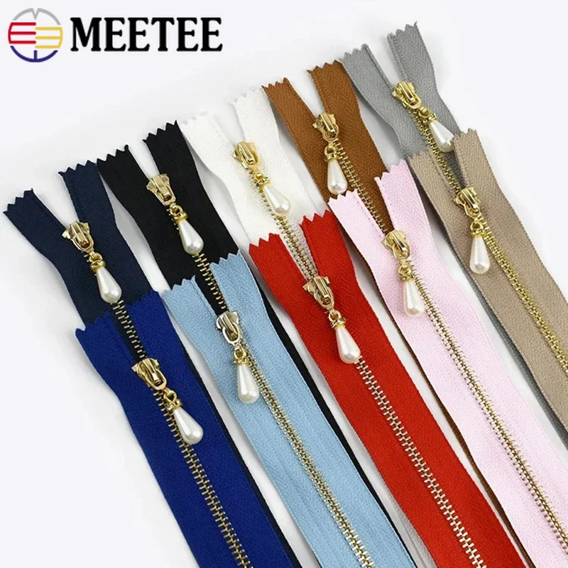 5 szt. Meetee 3 #   Perłowe metalowe zamki błyskawiczne 15-30cm zamknięte złote srebrne zęby torba na zamek błyskawiczny kurtka torebka Decor Zip