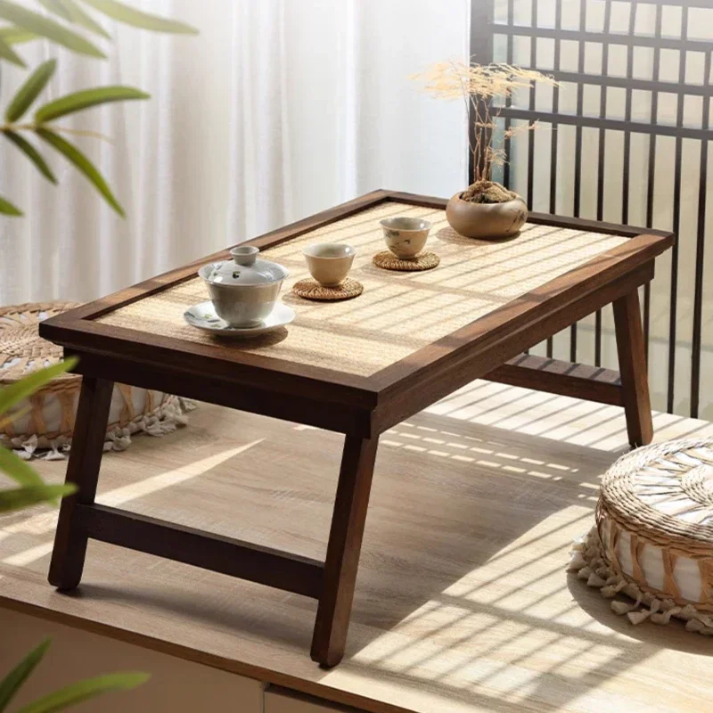 

Japanese-style Tatami Folable Small Desk Vintage Floor Table Solid Wood Tea Table Household Balcony Bay Window Bed Side Table