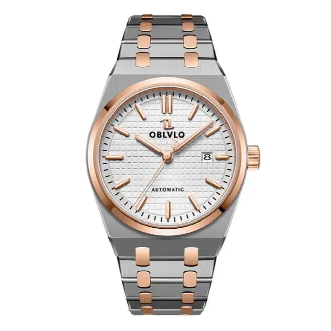 OBLVLO Мужские автоматические часы 41 мм Винтажные механические наручные часы 50 м Водонепроницаемые сапфировые светящиеся вафельные циферблаты