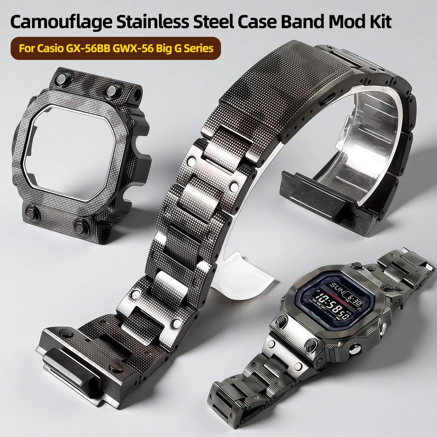 

Camouflage Stainless Steel Case Band Mod Kit For Casio GX-56BB GWX-56 Big G Series Square Watch Modified Watch accessories