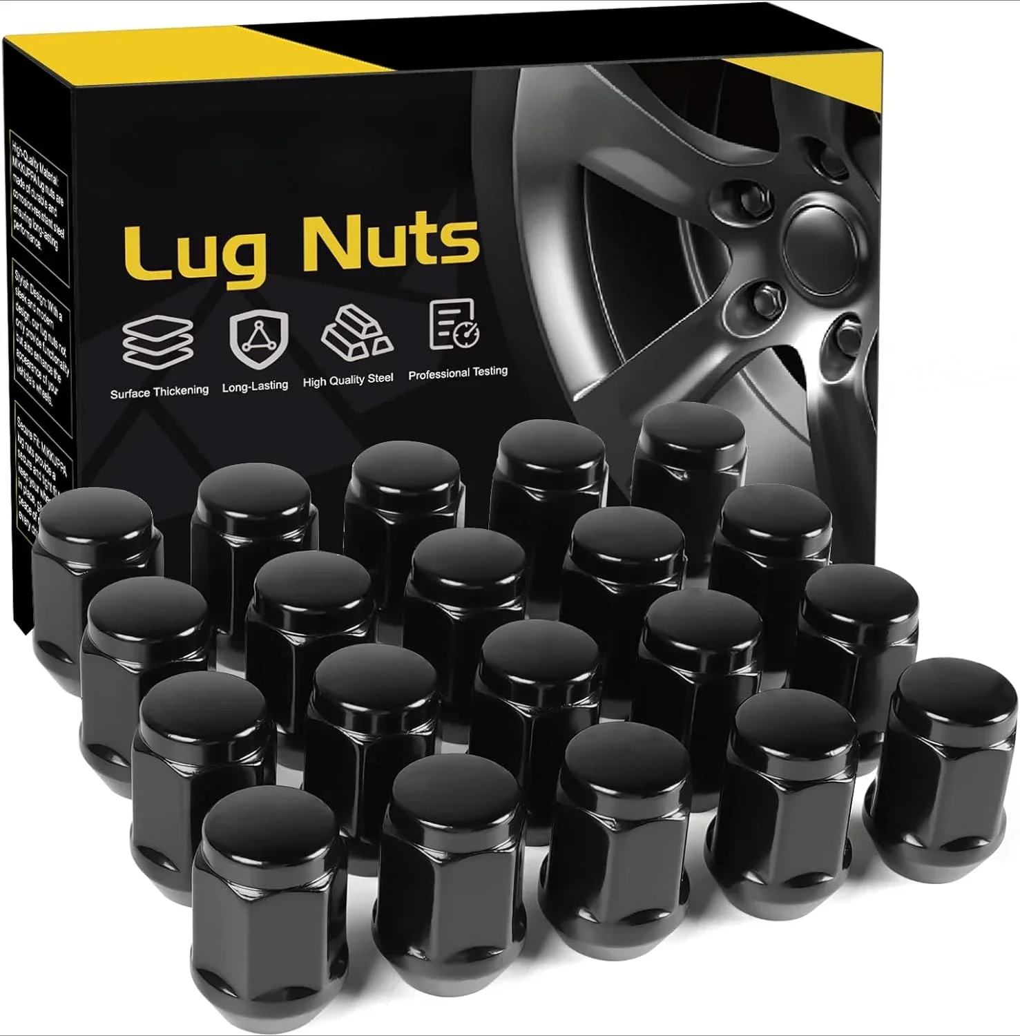 

20 x M12x1.5 lug nuts - 3.5 cm long,33/40.6 cm hex,tapered seat,one piece,black lug nuts - 2006-2019 Ford Fusion,2012-2018 Ford