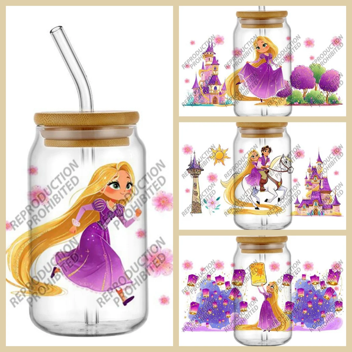 

Новая наклейка с принцессой Рапунцелью для стакана Libbey 16 унций, УФ-печать DTF, 3D-наклейки для телефона, мультяшные, водонепроницаемые, для самостоятельного изготовления
