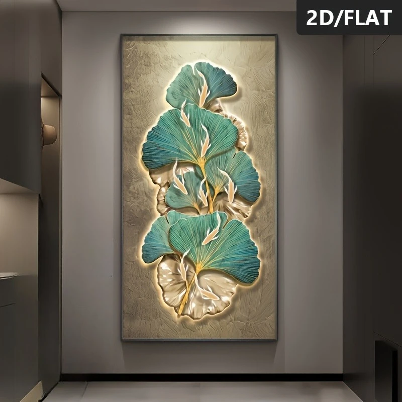

2D/Flat Large Modern Fish Swim in Ginkgo Folium Canvas Wall Art, Frameless Abstract Canvas Prints for Living Room & Office Decor