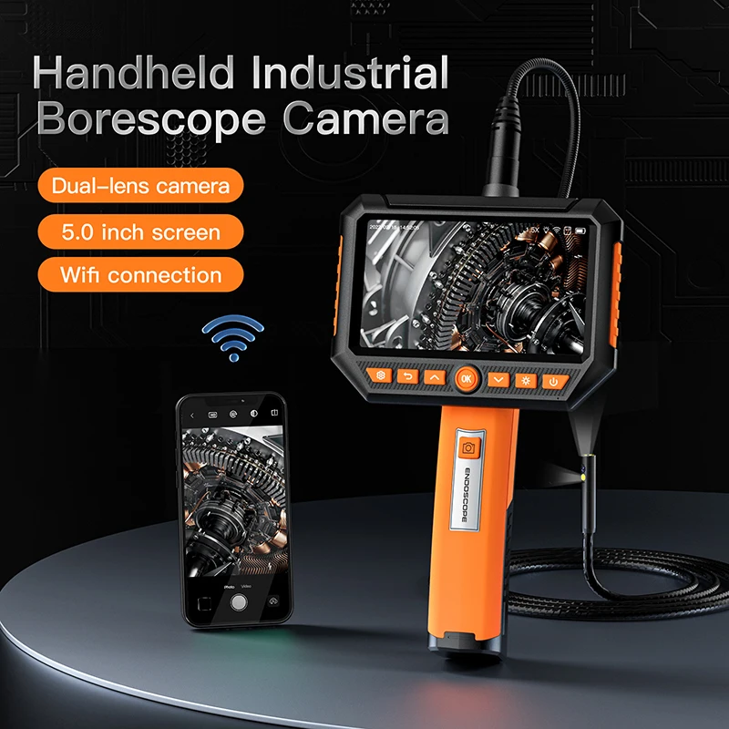 نموذج جديد 5.5 مللي متر 3 متر عدسة مزدوجة الأنابيب Borescope 5 بوصة HD واي فاي يده فيديو التفتيش الصناعي كاميرا المنظار