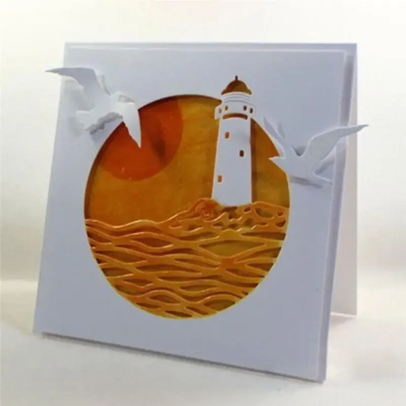 Metal Cutting Craft Dies Background Frame Diecut Scrapbooking for Card Making Sea Lighthouse Album