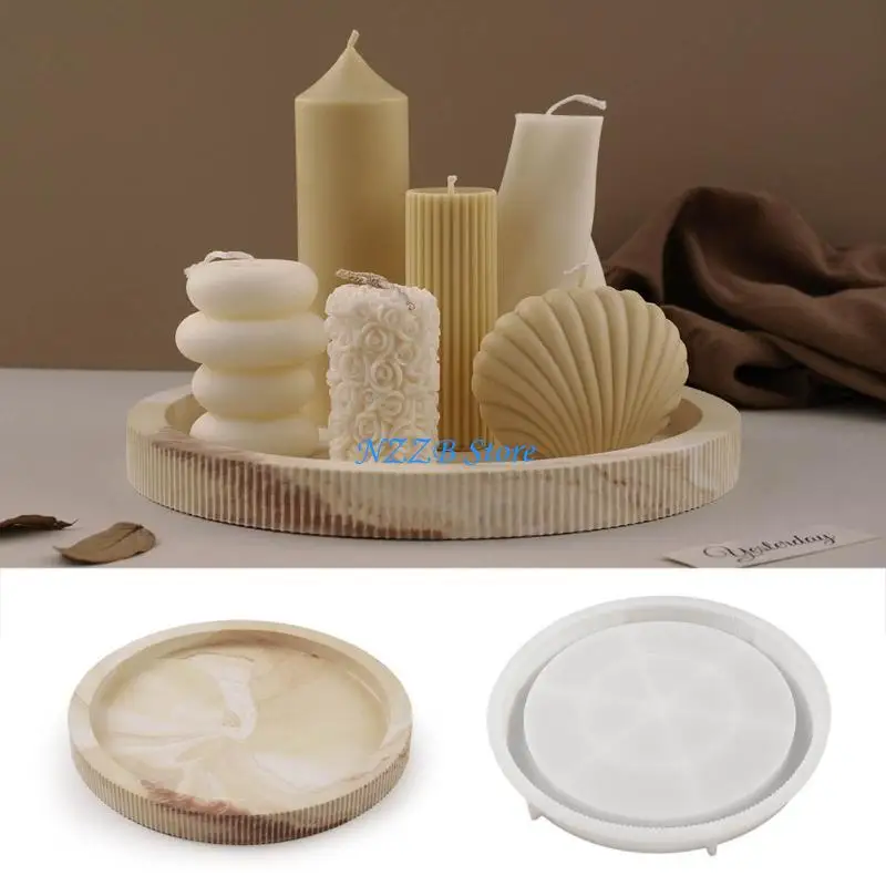 

T21F Stripe Round Dish Mold Concrete Casting Mold Flowerpot Base Silicone Mold