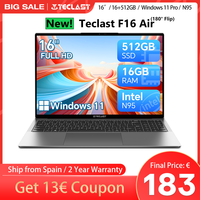 Teclast F16 Air 16 Inch Laptop, 180 Degree Flip, 16Gb+512Gb, for Intel N95 Cpu, Windows 11, Mini Hdmi, Backlit Keyboard