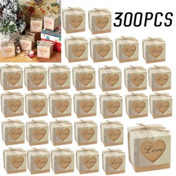 50PC Vintage Personalised DIY Candy Box Kraft Love Candy Box Wood Grain Heart-shaped Hollow Candy Box Wedding Companion Gift Box