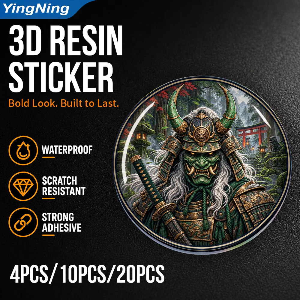 Japanese Green Oni Samurai 3D Epoxy Resin Domed Sticker Demon Warrior Waterproof Self Adhesive Car Decal for Auto Laptop Tumbler