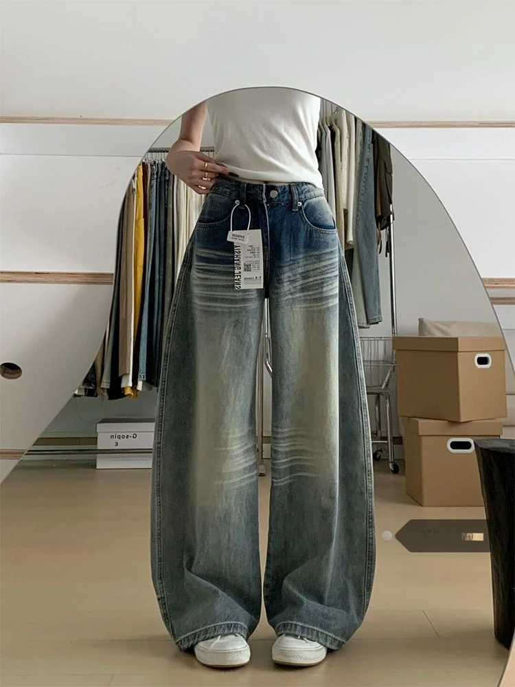 

plus Size Women's Slim Fit Jeans Low Waist Wide Leg Pants Summer New Style Light Color Loose Fit American Style Machine Embro...