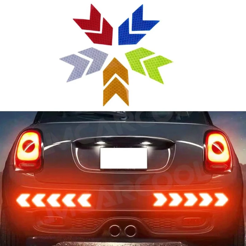 10/20/30/40Pcs Reflective Car Stickers Arrow Warning Safety Tape Bumper Trunk Hazard Styling Accessories