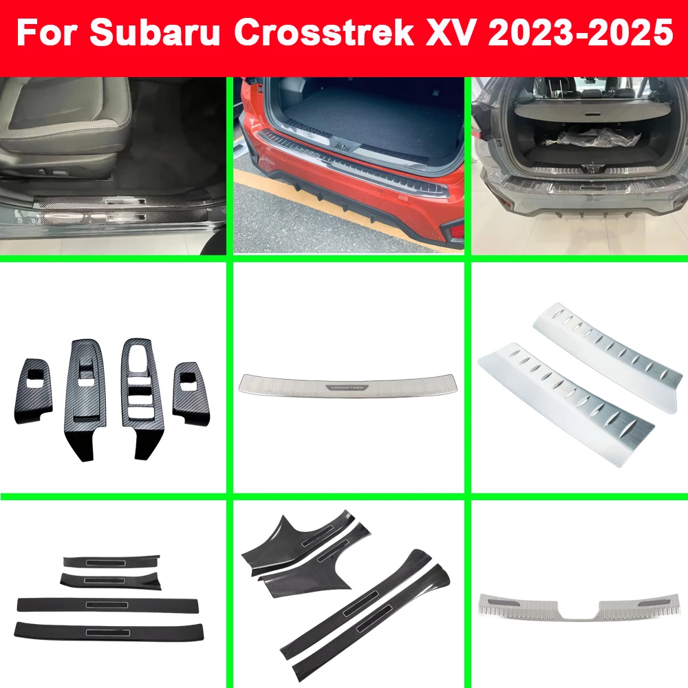 For Subaru Crosstrek XV 2023 2024 2025 Steel Window Glass Lift Button Trunk Panel Cover Threshold Pedal Rear Bumper Trim Frame