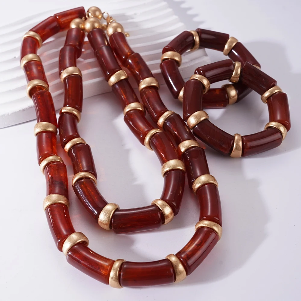 

Retro Multi-Layer Necklace Bracelet Set with Red Design Heavy-Duty Craftsmanship European American Style Gift Idea