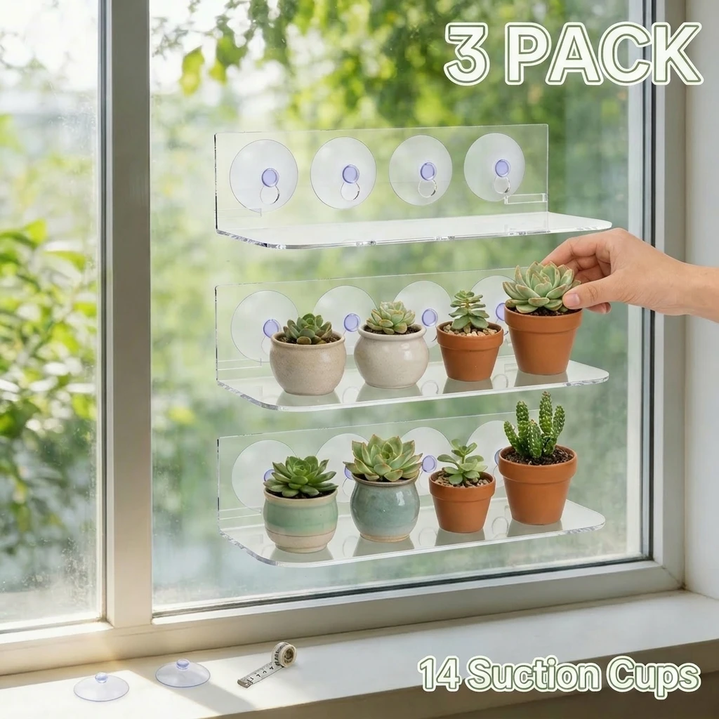 3Pcs Window Plants Shelves Clear Acrylic Suction Cup Window Holder Sturdy  Hanging Suction Cup Plant Stand Bathroom Storage Shelf - AliExpress 15
