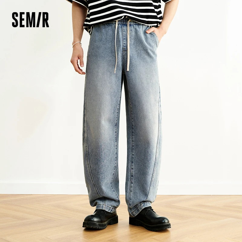 Semir Jeans Men Loose Straight-Leg American Curved Hem 2025 New Summer Long Pants Retro for Casual and Trendy Outfits
