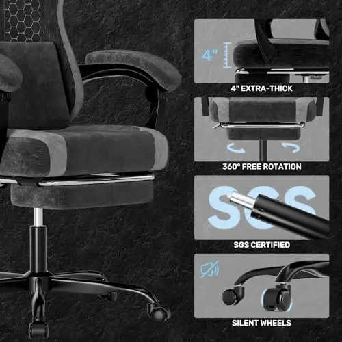 Fabric Video Gaming Chair, Ergonomic High-Back Computer Game Chairs with Large Massage Adjustable Lumbar Support view 5