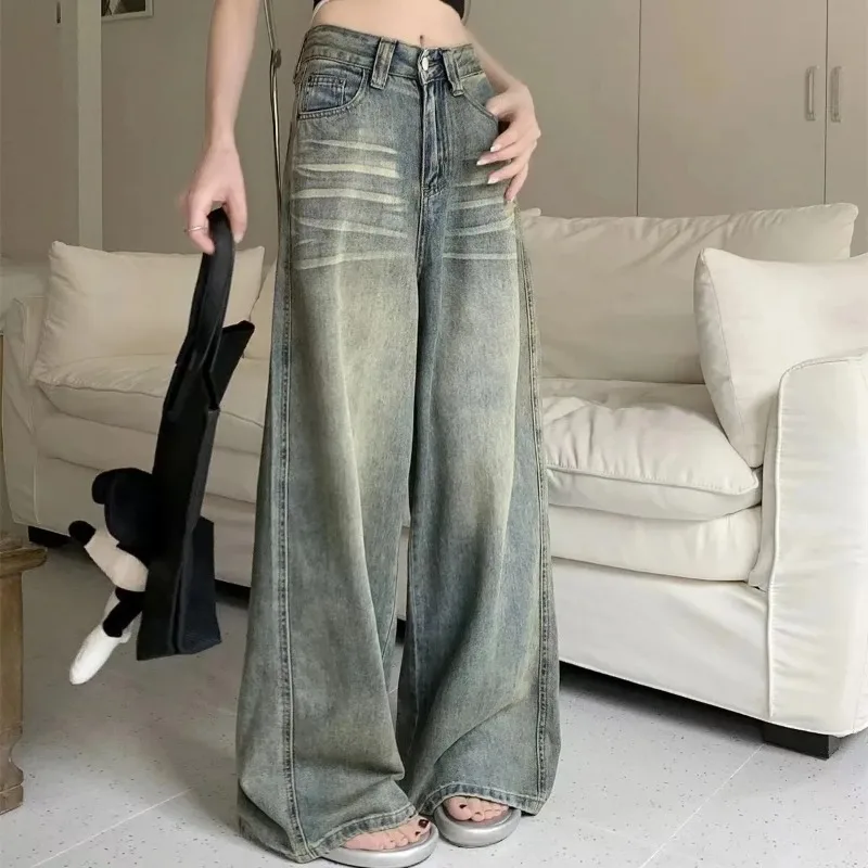 

Loose Straight Leg Jeans Women Trousers Baggy Wide Fit Casual High Waist Retro Washed Vintage Style Women's jeans Jeans