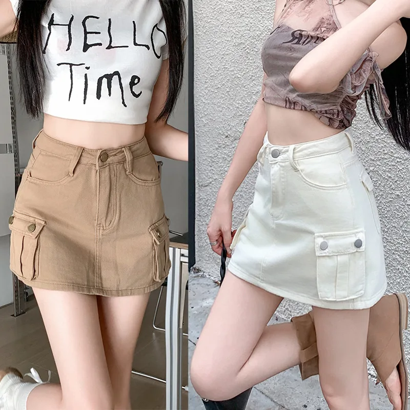 

Work Skirt Denim Half-Body Skirt Female Summer American Retro Low Waist A-Line Short Skirt Package Hip Skirt Skirt Skirt Pants
