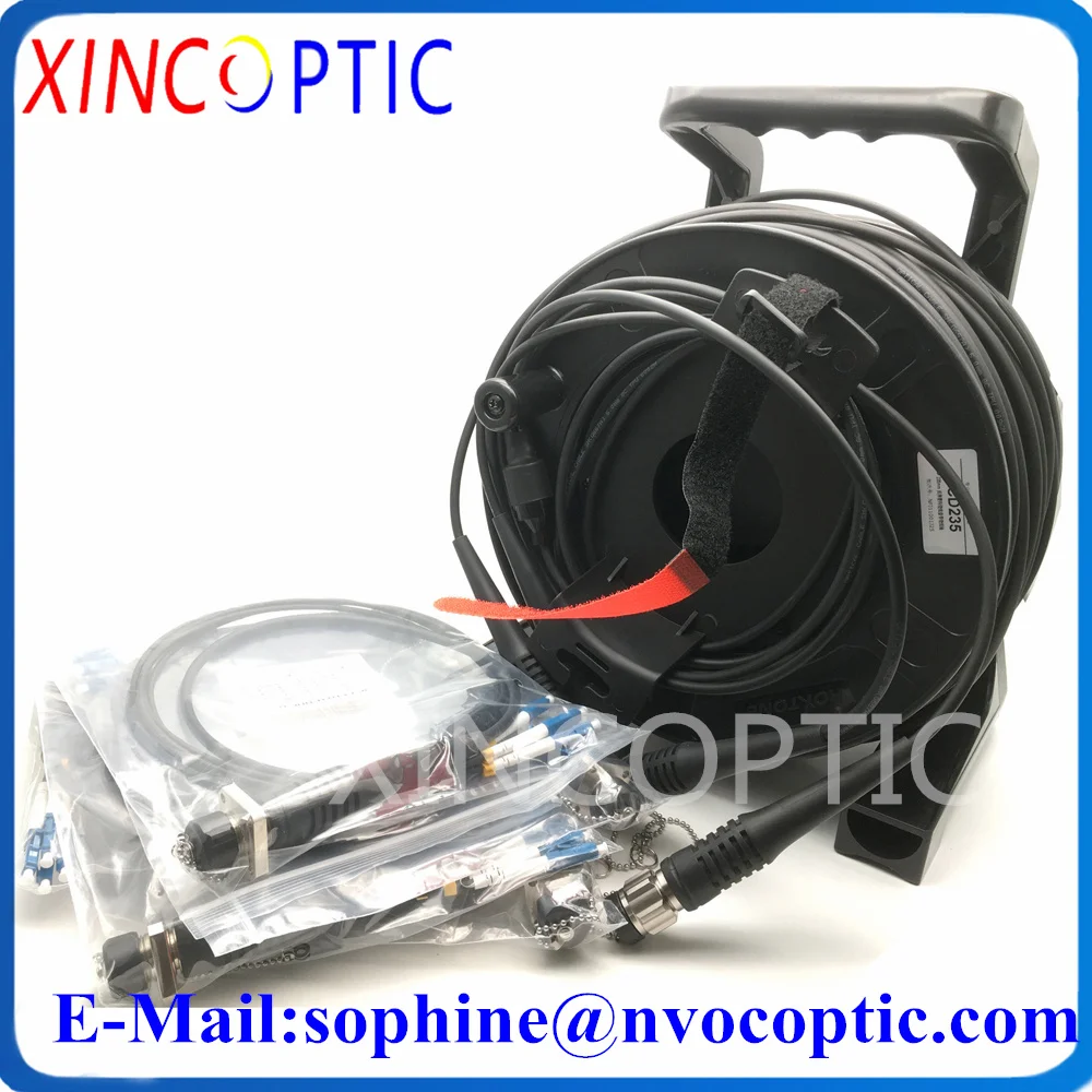 100M,8Core,G657A,LSZH/TPU Armored Black Cable,ODC Male Round SM Fiber Optic Patch Cord with PCD235 with 4Pcs ODC-LC Connector